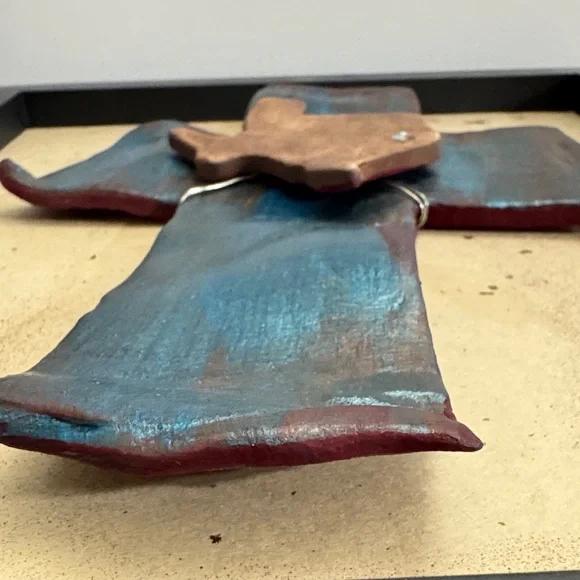 Framed, handmade, mixed-media cross featuring the outline of the state of Texas - Picture 10 of 11